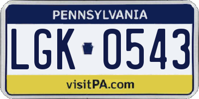 PA license plate LGK0543