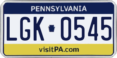 PA license plate LGK0545
