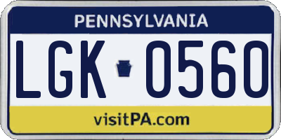 PA license plate LGK0560