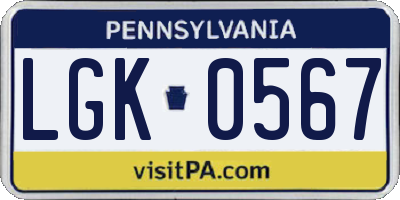 PA license plate LGK0567