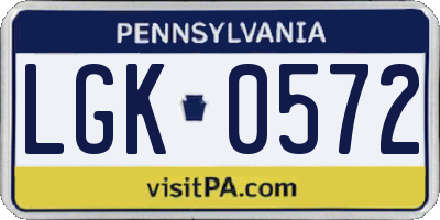 PA license plate LGK0572