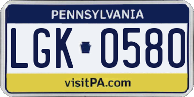 PA license plate LGK0580