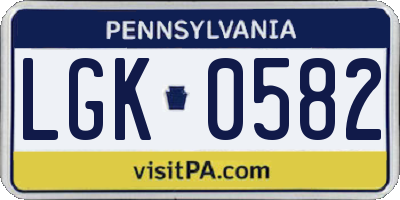 PA license plate LGK0582