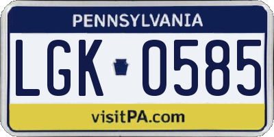 PA license plate LGK0585