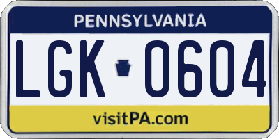 PA license plate LGK0604