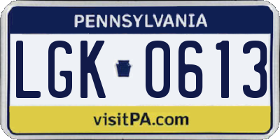PA license plate LGK0613