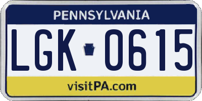 PA license plate LGK0615