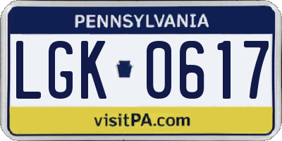 PA license plate LGK0617