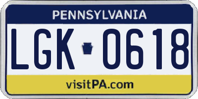 PA license plate LGK0618