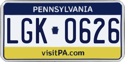PA license plate LGK0626