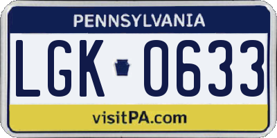 PA license plate LGK0633