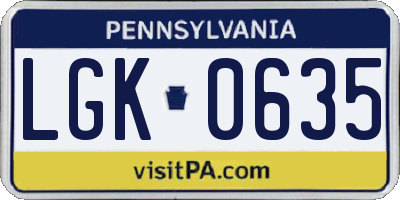 PA license plate LGK0635