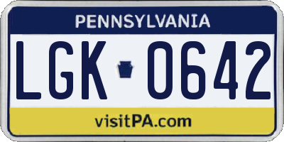 PA license plate LGK0642