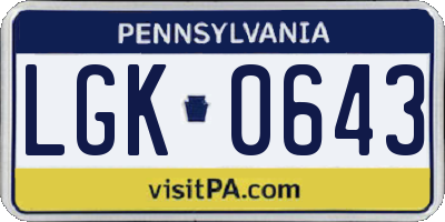 PA license plate LGK0643
