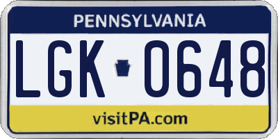 PA license plate LGK0648