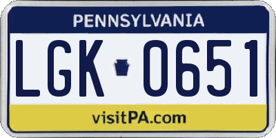 PA license plate LGK0651