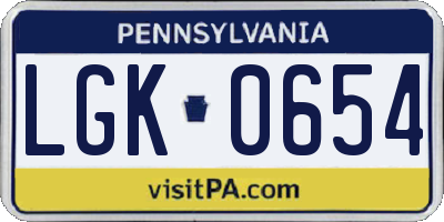 PA license plate LGK0654
