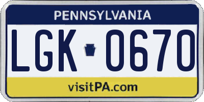 PA license plate LGK0670