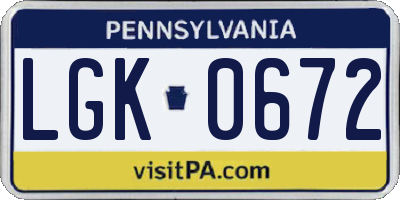 PA license plate LGK0672