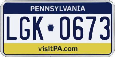 PA license plate LGK0673