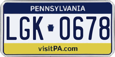 PA license plate LGK0678