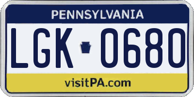 PA license plate LGK0680