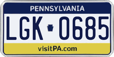 PA license plate LGK0685