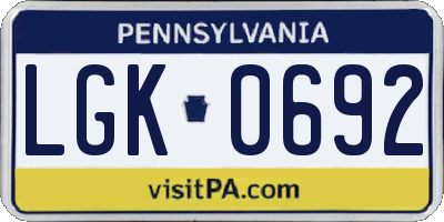 PA license plate LGK0692