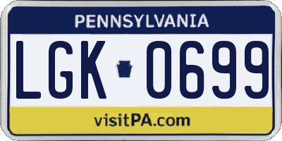 PA license plate LGK0699