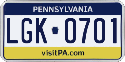 PA license plate LGK0701