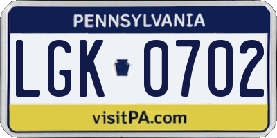 PA license plate LGK0702