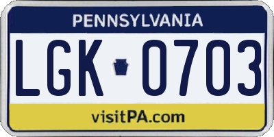 PA license plate LGK0703