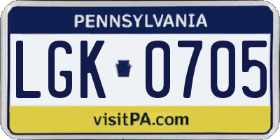 PA license plate LGK0705
