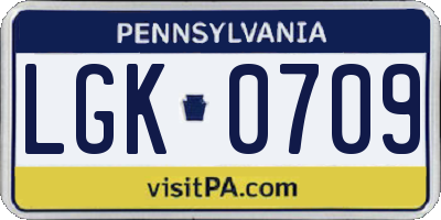 PA license plate LGK0709