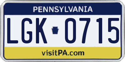 PA license plate LGK0715