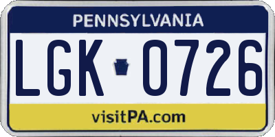 PA license plate LGK0726
