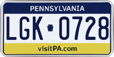 PA license plate LGK0728
