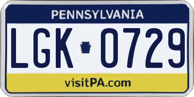 PA license plate LGK0729