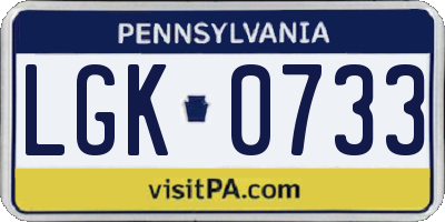 PA license plate LGK0733