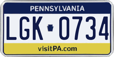 PA license plate LGK0734