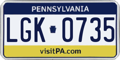 PA license plate LGK0735