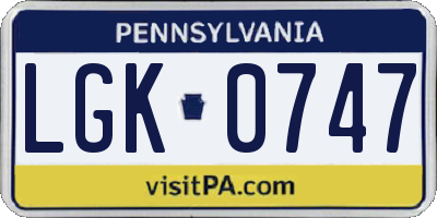 PA license plate LGK0747