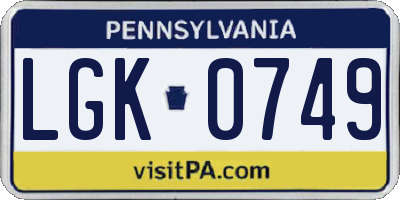 PA license plate LGK0749
