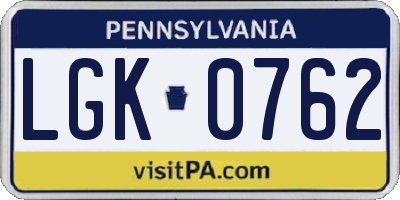 PA license plate LGK0762
