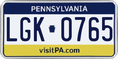 PA license plate LGK0765