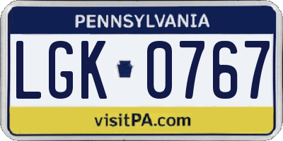 PA license plate LGK0767
