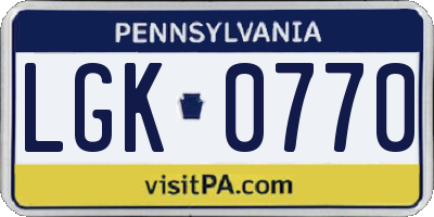 PA license plate LGK0770