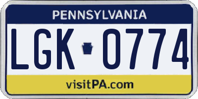 PA license plate LGK0774
