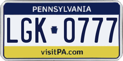 PA license plate LGK0777