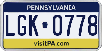 PA license plate LGK0778